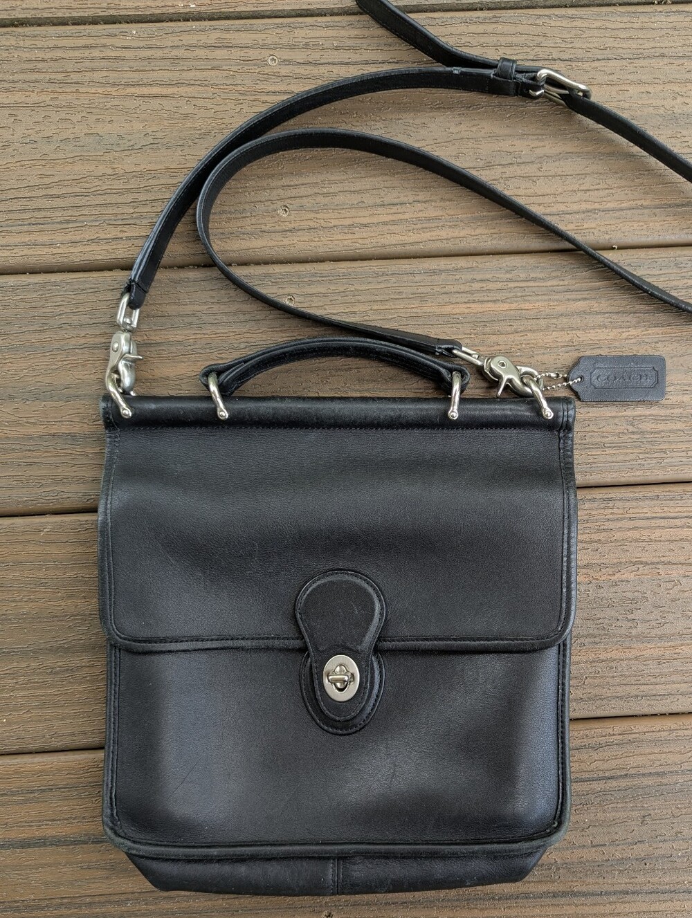 Coach Black Leather Messenger Bag with Top Handle